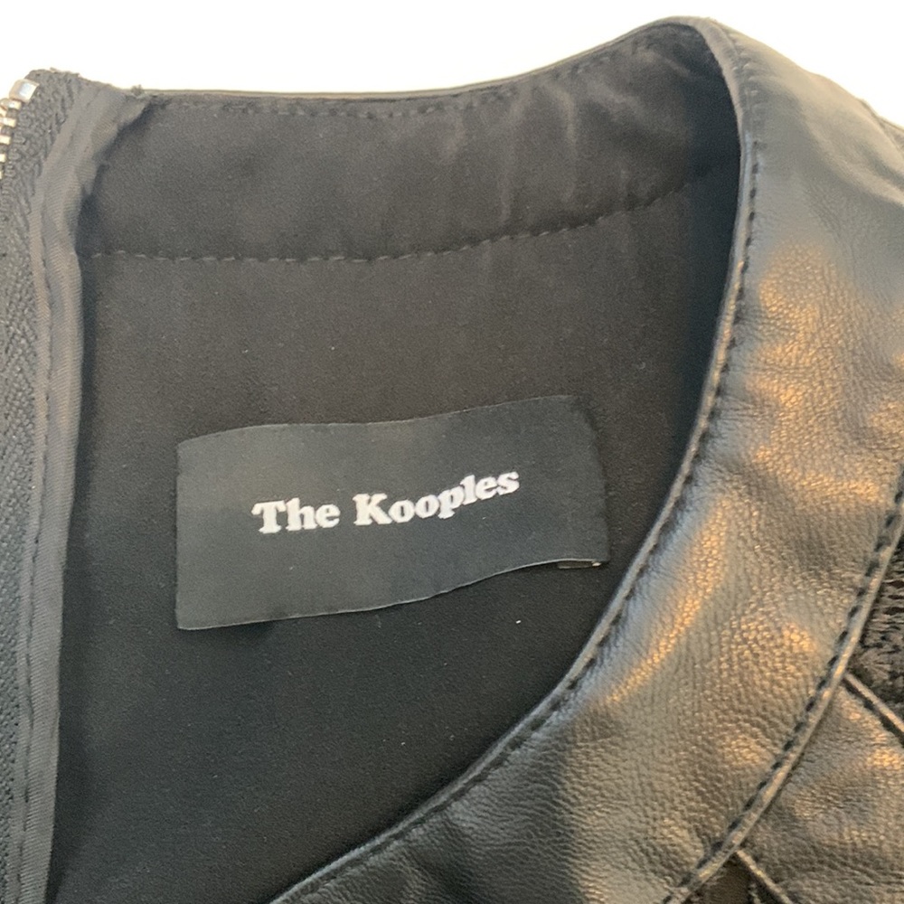 THE KOOPLES BLACK LACE DRESS FAUX LEATHER TRIM FIT & FLARE DESIGNER MEDIUM - Picture 9 of 10